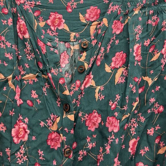 Free People Flower Fields Mini Dress Emerald Green Floral Long Sleeve Size S - Picture 5 of 16